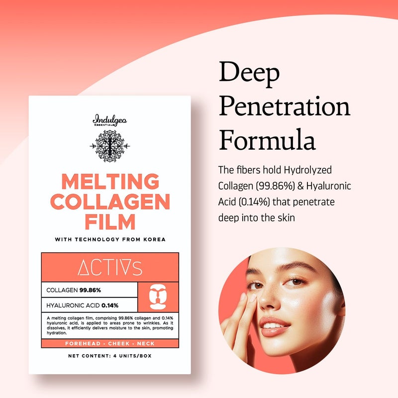 INDULGEO ESSENTIALS Melting Collagen Film Sheet Mask Collagen Booster Mist Combo Korean Skincare SelfDissolving Face Patch Reduces Wrinkles Finelines Scars With 4 Sachets 1 Booster Mist - Image 5