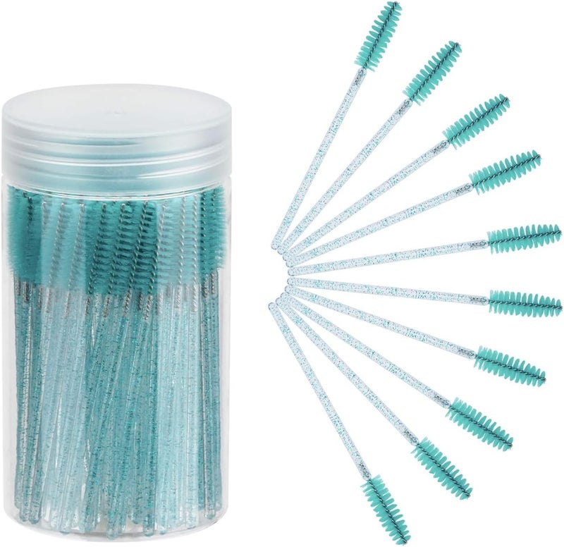 YLmeet 100 Piece Disposable Mascara Brush, Mascara Wand Makeup Brush Applicator Kit for Eyelash Extensions and Eyebrow Brush with Container (Blue) - Image 1