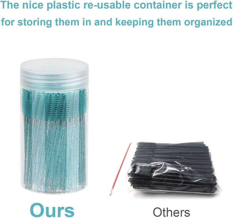 YLmeet 100 Piece Disposable Mascara Brush, Mascara Wand Makeup Brush Applicator Kit for Eyelash Extensions and Eyebrow Brush with Container (Blue) - Image 4