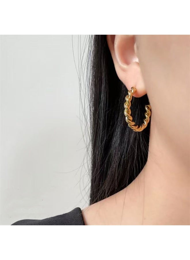 FASHION HOME 12 Pairs Gold Hoop Earrings Set for Women, Fashion Chunky Pearl Earrings Multipack Twisted Statement Earring Pack, Hypoallergenic Small Big Hoops Earrings for Birthday Party - Image 2