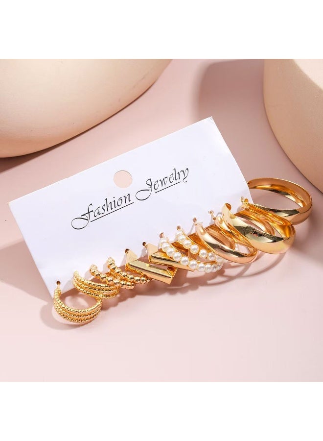 FASHION HOME 12 Pairs Gold Hoop Earrings Set for Women, Fashion Chunky Pearl Earrings Multipack Twisted Statement Earring Pack, Hypoallergenic Small Big Hoops Earrings for Birthday Party - Image 4