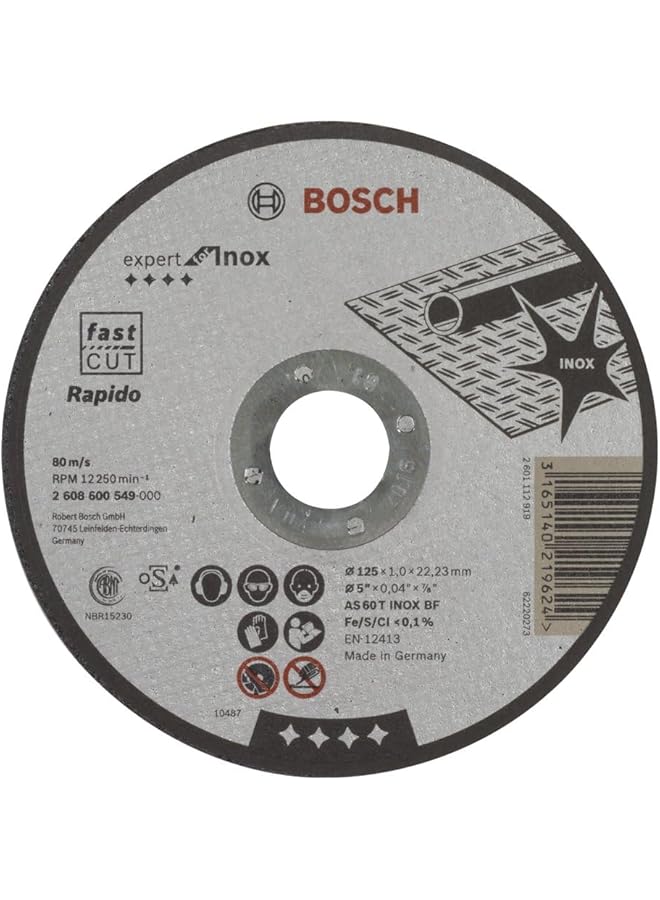 BOSCH Expert For Inox Rapido Straight Cutting Disc 1 Piece 125 Mm Diameter 1.00 Mm Thickness