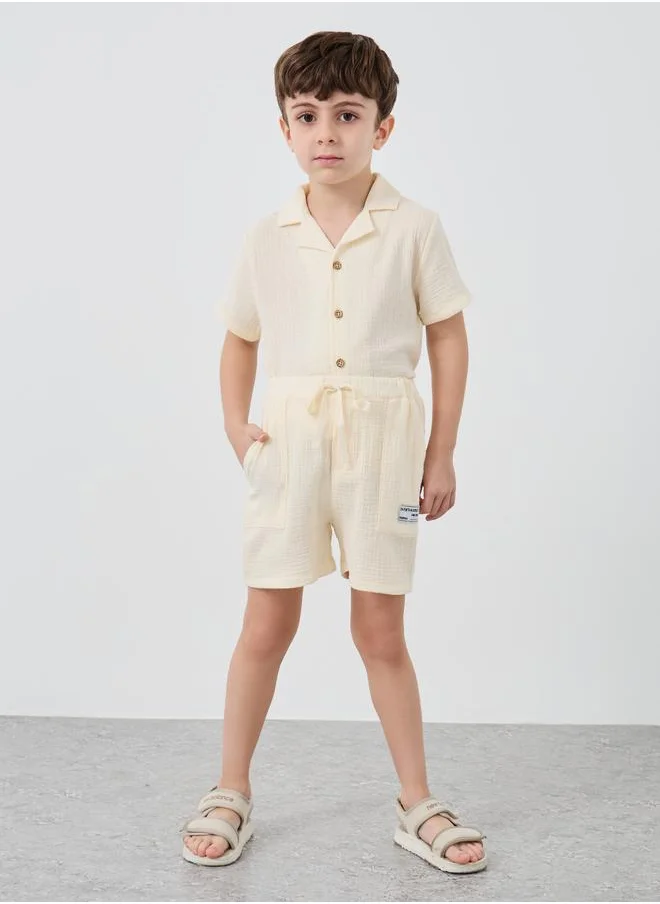 ستايلي Styli Textured Badge Detail Shorts with Drawstring