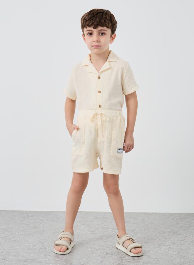 Styli Styli Textured Badge Detail Shorts with Drawstring  - Image 2