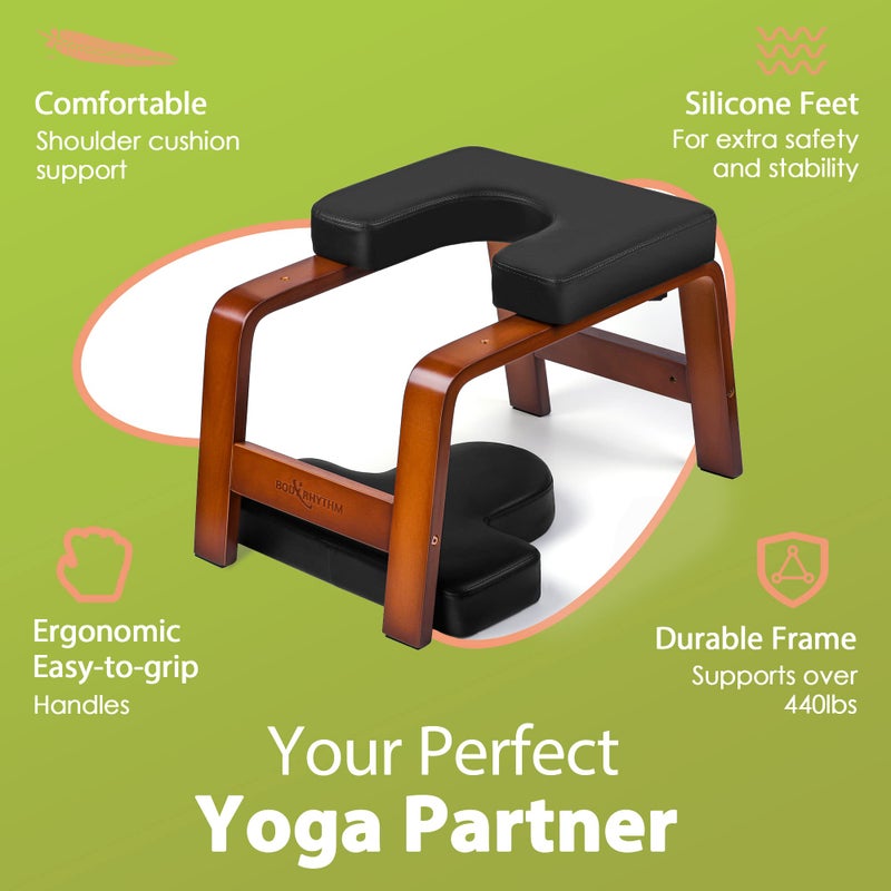 BODY RHYTHM Yoga Headstand Bench, Yoga Inversion Chair, Headstand Trainer for Relieve Stress, Improve Sleep & Digestion and Strength Training, Ideal for Home Workout, Fitness and Gym (Chocolate Black) - Image 4