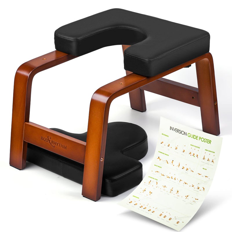 BODY RHYTHM Yoga Headstand Bench, Yoga Inversion Chair, Headstand Trainer for Relieve Stress, Improve Sleep & Digestion and Strength Training, Ideal for Home Workout, Fitness and Gym (Chocolate Black) - Image 1