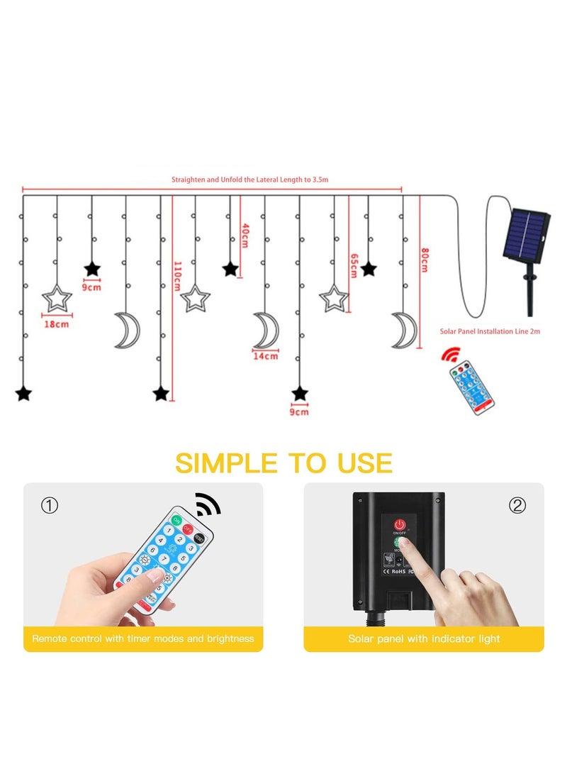 ديكور رمضان نجوم الطاقة الشمسية القمر أضواء رمضان في الهواء الطلق أضواء الستار LED سلسلة أضواء عطلة الديكور وميض أضواء الجنية عيد الميلاد (الطاقة الشمسية والقمر الأبيض الدافئ والنجوم) - Image 3