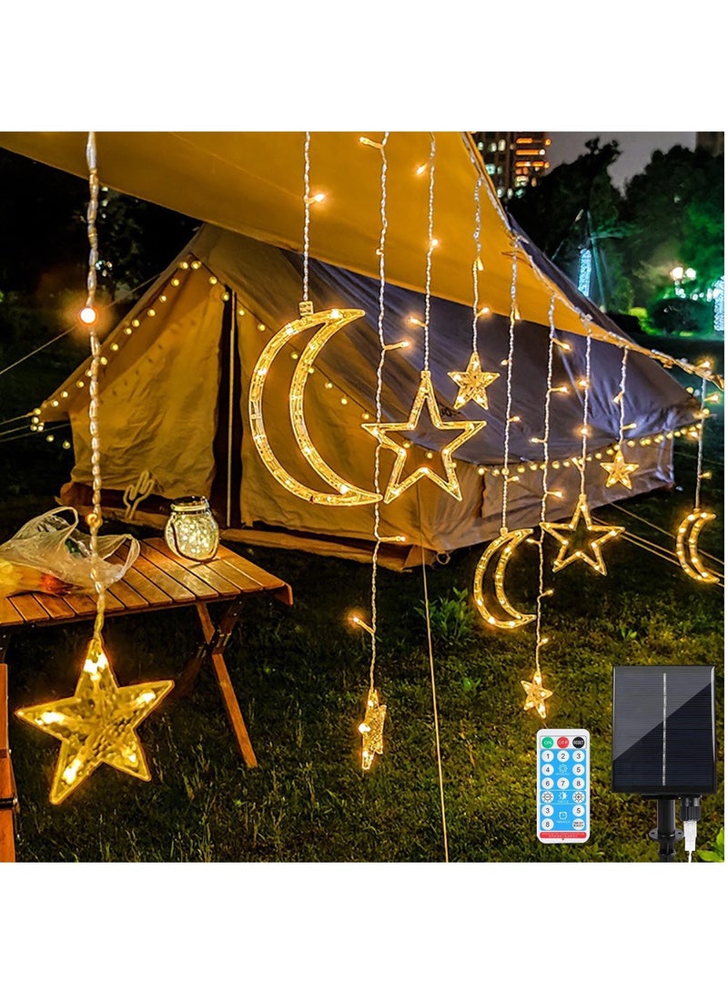 ديكور رمضان نجوم الطاقة الشمسية القمر أضواء رمضان في الهواء الطلق أضواء الستار LED سلسلة أضواء عطلة الديكور وميض أضواء الجنية عيد الميلاد (الطاقة الشمسية والقمر الأبيض الدافئ والنجوم) - Image 1