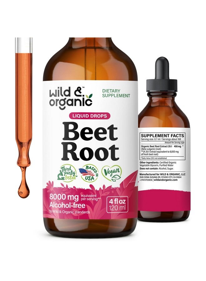 Wild & Organic Wild & Organic Beet Root Extract Drops - 8000 mg Fresh Beetroot Extract Equivalent - Extract 20:1 - Liquid Red Beets Supplements - 400 mg per Serving - Vegan, Alcohol & Sugar-Free - 4 fl oz  - Image 1