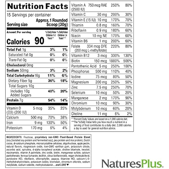 NaturesPlus Natures Plus SPIRU-TEIN Junior, Chocolate - 1 lb - Plant-Based Protein Powder Shake for Kids - Gluten Free & Vegetarian - 15 Servings - Image 5