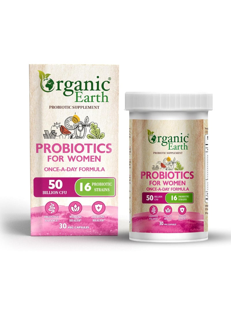 Organic Earth Probiotics For Women Once a Day Formula For Digestive Balance, Womens Health & Immune Health With 50 Billion CFU & 16 Probiotic Strains 30 Veg Capsules - Image 1