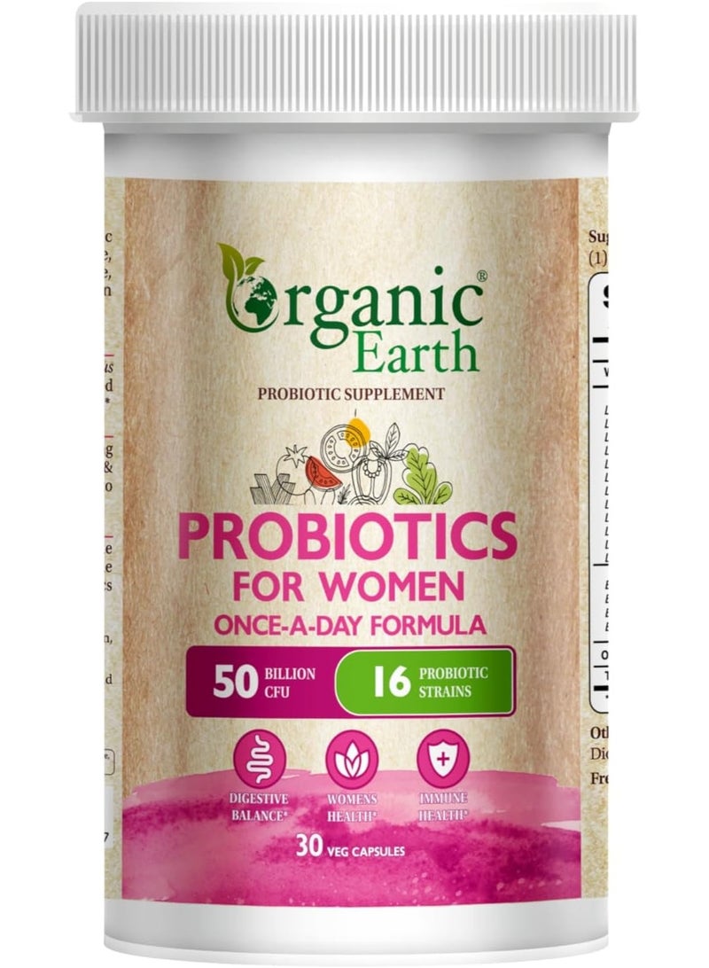 Organic Earth Probiotics For Women Once a Day Formula For Digestive Balance, Womens Health & Immune Health With 50 Billion CFU & 16 Probiotic Strains 30 Veg Capsules - Image 2