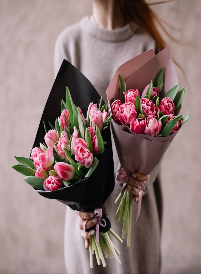 MECCANIXITY 10 Pcs Dark Pink Edge Clear Flower Wrapping Paper 23x23 Inch Clear Gift Wrap Paper Sheet for Gift Baskets Waterproof Florists Wrapping Paper for Flower, Gift Box Packaging - Image 5