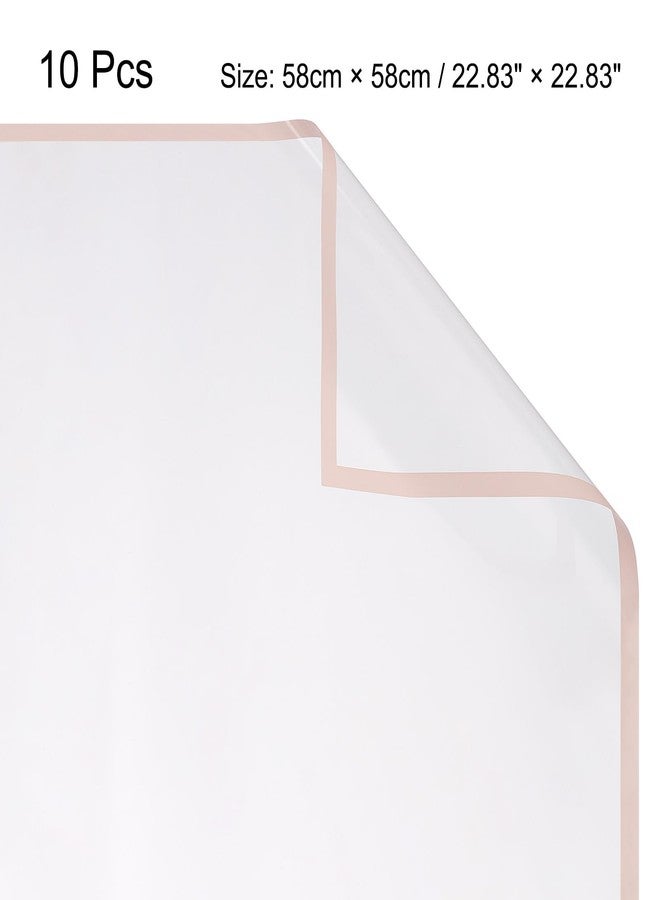 MECCANIXITY 10 Pcs Dark Pink Edge Clear Flower Wrapping Paper 23x23 Inch Clear Gift Wrap Paper Sheet for Gift Baskets Waterproof Florists Wrapping Paper for Flower, Gift Box Packaging - Image 2