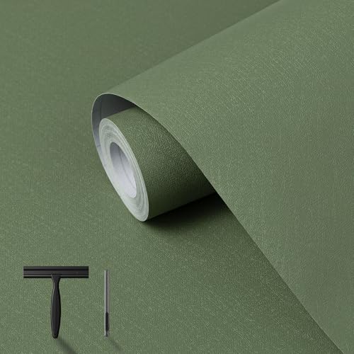 practicalws ورق جدران لاصق أخضر من practicalWs مع أدوات، ورق جدران حديث قابل للإزالة لجدران غرفة النوم، 17.7 بوصة × 590.5 بوصة ورق جدران سميك ذاتي اللصق لخزائن المطبخ والأدراج - Image 1