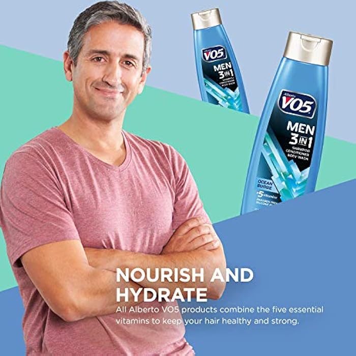 Alberto VO5 VO5 Mens 3-IN-1 Shampoo Conditioner and Body Wash - 12.5 Oz - Ocean Surge - 5 Essential Vitamins to Help Nourish and Hydrate Your Hair and Skin- Vitamin A, H, C, B5 and B3 - Image 3