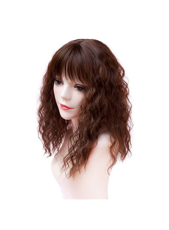 Remeehi Emeehi Clip On Curly Wavy Synthetic Top Wiglet Hairpieces For Thinning Loss Hair Topper Hairpieces With Bangs For Women Light Brown 18 Inch(Thick) - Image 1