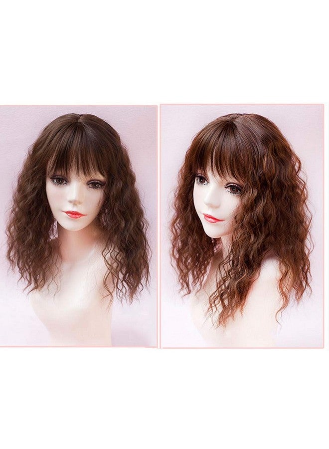 Remeehi Emeehi Clip On Curly Wavy Synthetic Top Wiglet Hairpieces For Thinning Loss Hair Topper Hairpieces With Bangs For Women Light Brown 18 Inch(Thick) - Image 5