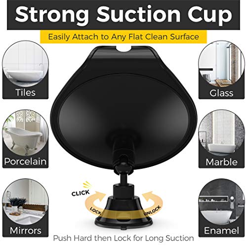 HONEYBULL Fogless Shower Mirror with Suction Mount & Swivel – Anti-Fog Acrylic Bathroom Mirror for Shaving – Built-in Razor Holder, Easy Install, Home Shower Accessory (Black) - Image 3