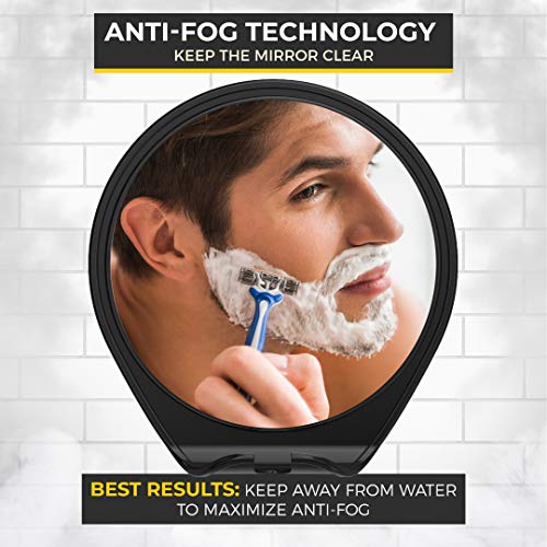 HONEYBULL Fogless Shower Mirror with Suction Mount & Swivel – Anti-Fog Acrylic Bathroom Mirror for Shaving – Built-in Razor Holder, Easy Install, Home Shower Accessory (Black) - Image 2