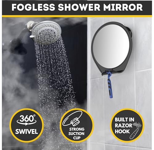 HONEYBULL Fogless Shower Mirror with Suction Mount & Swivel – Anti-Fog Acrylic Bathroom Mirror for Shaving – Built-in Razor Holder, Easy Install, Home Shower Accessory (Black) - Image 5