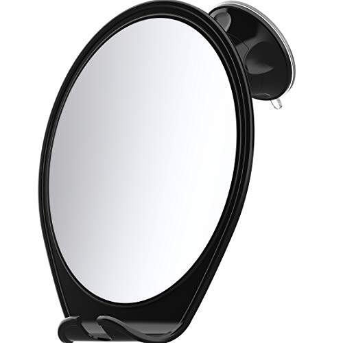 HONEYBULL Fogless Shower Mirror with Suction Mount & Swivel – Anti-Fog Acrylic Bathroom Mirror for Shaving – Built-in Razor Holder, Easy Install, Home Shower Accessory (Black) - Image 1