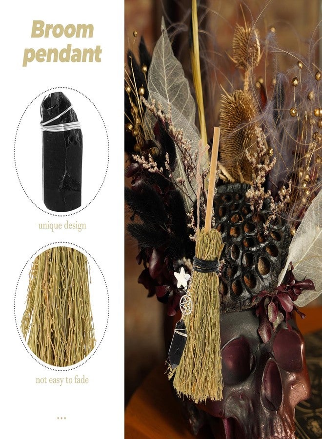 HOMSFOU Decorative Halloween Broom Broom Mini Halloween Witch Wicca Brush with Crystal Wand for Healing Wiccan Ritual Decor Khaki Miniature Decor - Image 5