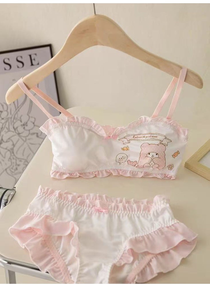 HYH Cute Pink Bear Milk Silk Tube Top Bra & Panty Set, Wireless Comfortable Lingerie for Girls, Size 34/78AB - Image 5
