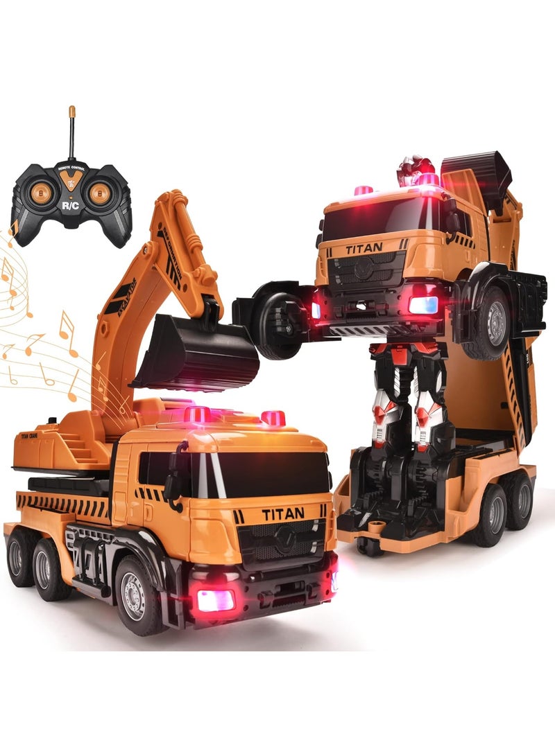 ELTRAZONE Gesture Sensing Transform Robot Excavator Car Toy with One-Button Deformation, Music and Lights, Remote Control Construction Vehicle Toy for Kids - Image 1