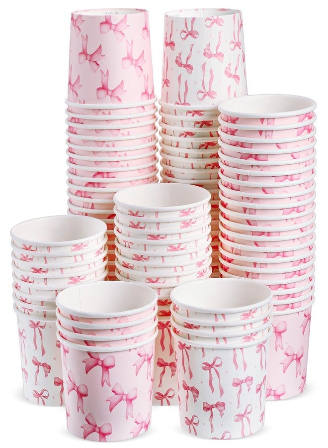 Jingmore 100 Pcs 8 oz Treat Snack Cups Bulk Summer Ice Cream Bowl Cute Cups Disposable Party Favors Paper Bowls for Hot Cold Food Wedding Birthday Party Supplies(Bow,Pink) - Image 1
