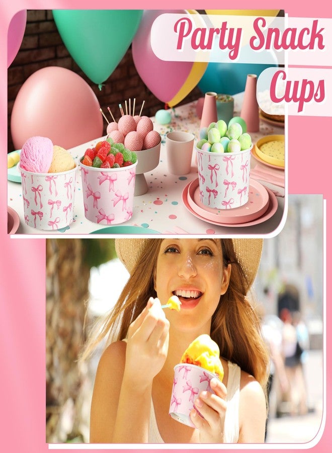 Jingmore 100 Pcs 8 oz Treat Snack Cups Bulk Summer Ice Cream Bowl Cute Cups Disposable Party Favors Paper Bowls for Hot Cold Food Wedding Birthday Party Supplies(Bow,Pink) - Image 5