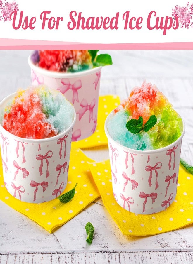 Jingmore 100 Pcs 8 oz Treat Snack Cups Bulk Summer Ice Cream Bowl Cute Cups Disposable Party Favors Paper Bowls for Hot Cold Food Wedding Birthday Party Supplies(Bow,Pink) - Image 4
