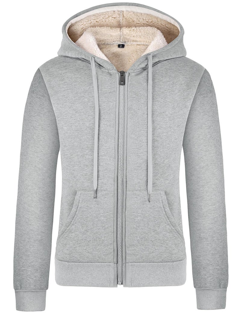 Gihuo Women's Sherpa Lined Hooded Sweatshirt Zip Up Winter Warm Hoodie Comfy Hooded Fleece Jacket (US, Alpha, Large, Regular, Regular, Light Grey) - Image 1