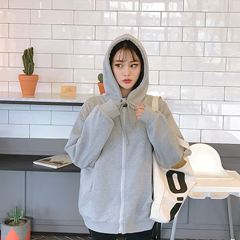Casual Zip Hoodie Women Autumn Winter Velour Sweatshirt Pink  - Image 2