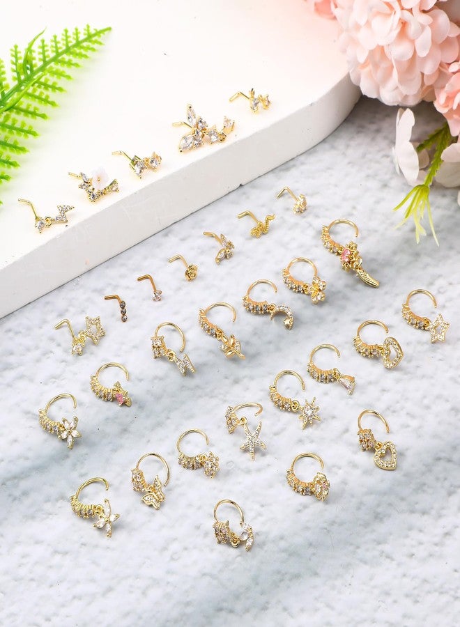 Yolev 30pcs Dangling Nose Ring 20g Gold Dangle Nose Ring Stud Hoops L Shaped For Women Noses Piercings Dangle Piercing Jewelry - Image 3
