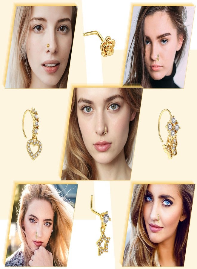 Yolev 30pcs Dangling Nose Ring 20g Gold Dangle Nose Ring Stud Hoops L Shaped For Women Noses Piercings Dangle Piercing Jewelry - Image 5