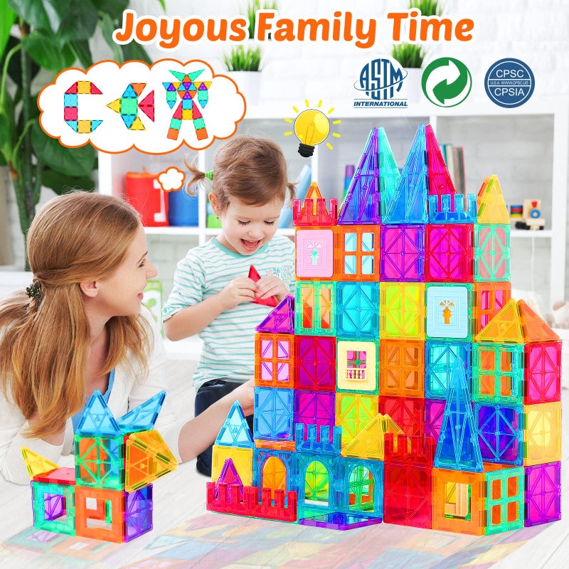 Yunaking Kids Magnet Toys Magnetic Tiles, 148PCS 3D Magnetic Building Blocks STEM Learning Toys Magnetic Toys for 3 4 5 6 7 Years Old Boys Girls Gifts with 2 Cars - Image 3