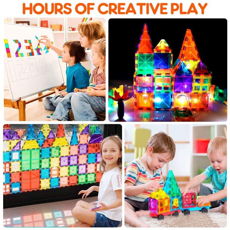 Yunaking Kids Magnet Toys Magnetic Tiles, 148PCS 3D Magnetic Building Blocks STEM Learning Toys Magnetic Toys for 3 4 5 6 7 Years Old Boys Girls Gifts with 2 Cars - Image 4