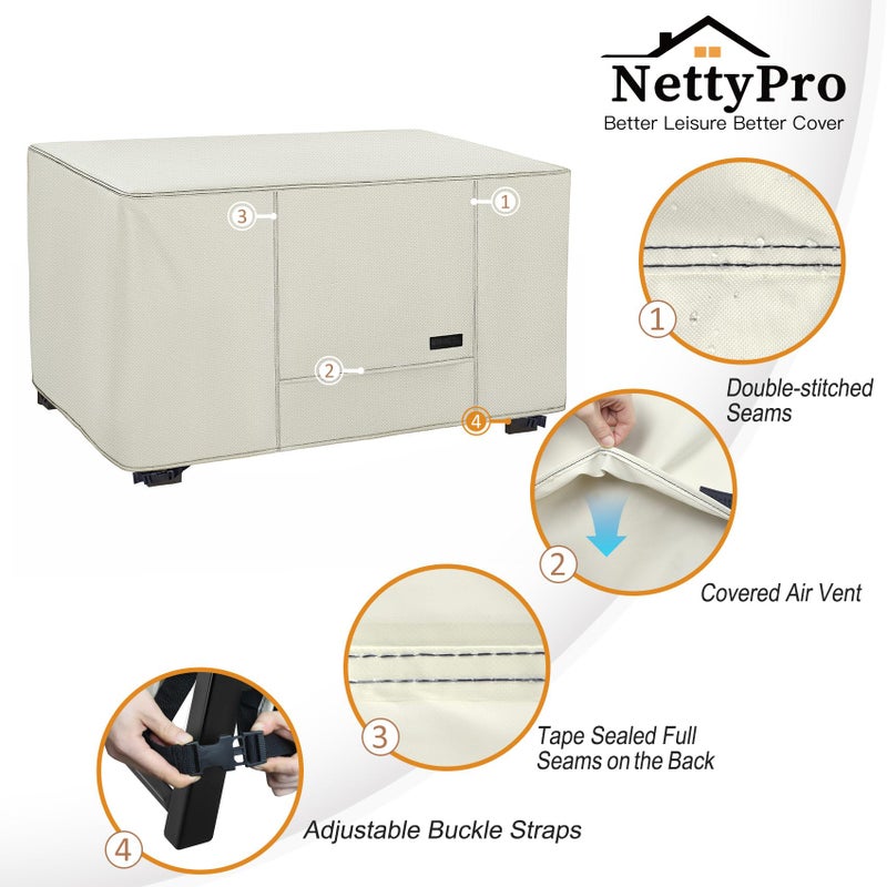 NettyPro Fire Pit Cover Rectangular Waterproof Outdoor Firepit Cover for Gas Propane Fire Pit Table Rectangle, 52 x 34 x 24 inch, Beige - Image 4