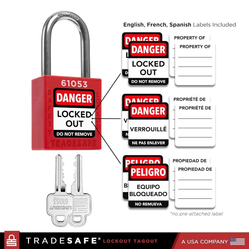 TRADESAFE Breaker Lockout Tagout Electrical Loto Kit, 120/277V to 480/600V Circuit Breaker Lockout, Hasps, Lockout Tags, Keyed Different Red Loto Locks (2 Keys Each); Devices for Station Refill - Image 5