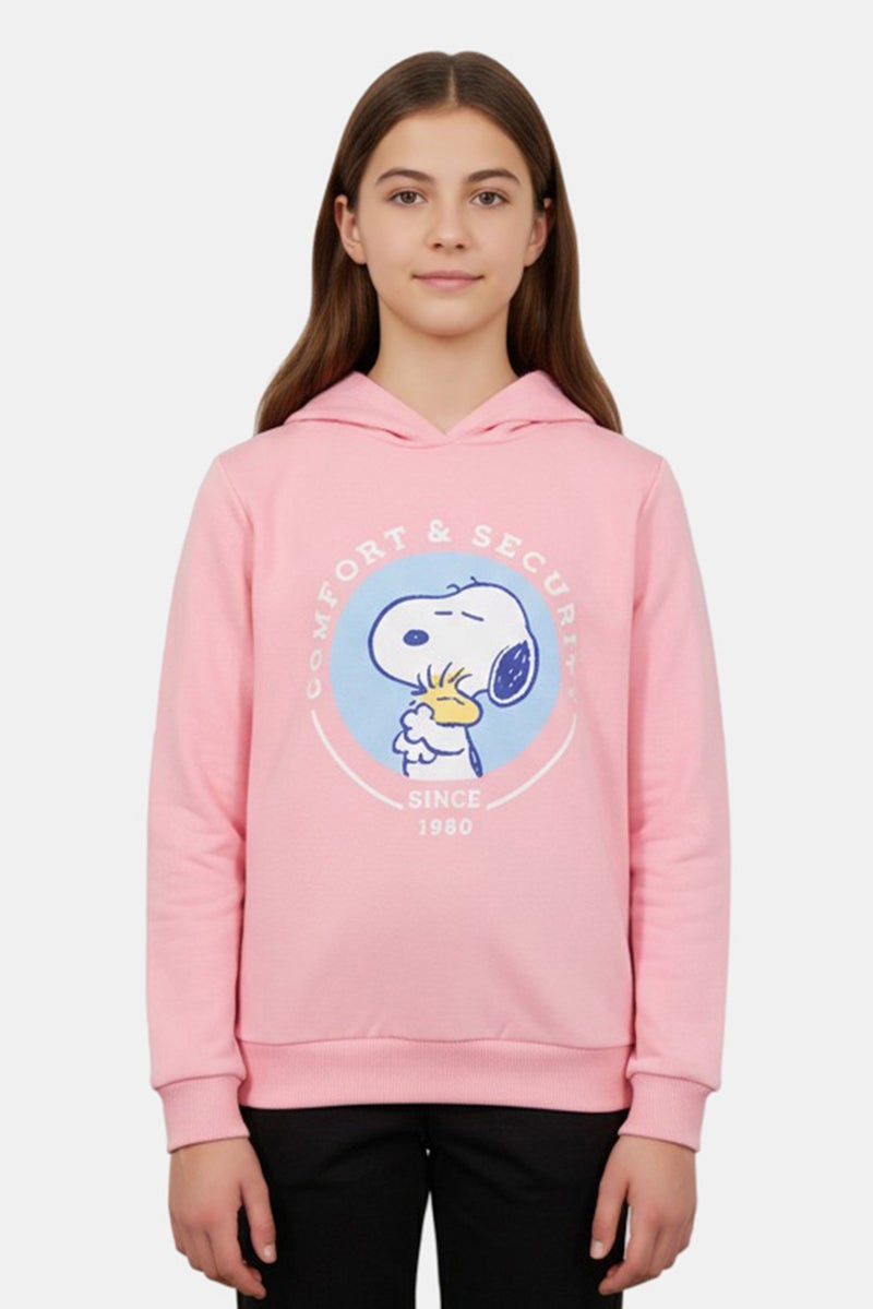 Peanuts Kids Girl Long Sleeve Graphic Print Hoodie, Pink - Image 1