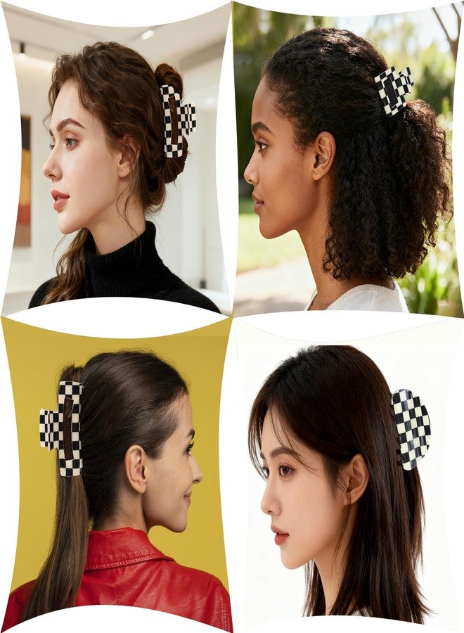Drokenle 4 PCS Checkered Hair Claw Clips Black and White Square Claw Clip Non Slip Jaw Clips Plaid Vintage Check Hair Accessories for Thick, Thin, Curly, Straight, Long - Image 4