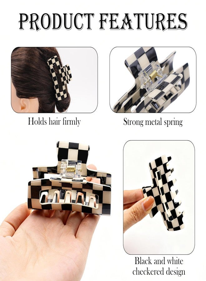 Drokenle 4 PCS Checkered Hair Claw Clips Black and White Square Claw Clip Non Slip Jaw Clips Plaid Vintage Check Hair Accessories for Thick, Thin, Curly, Straight, Long - Image 3