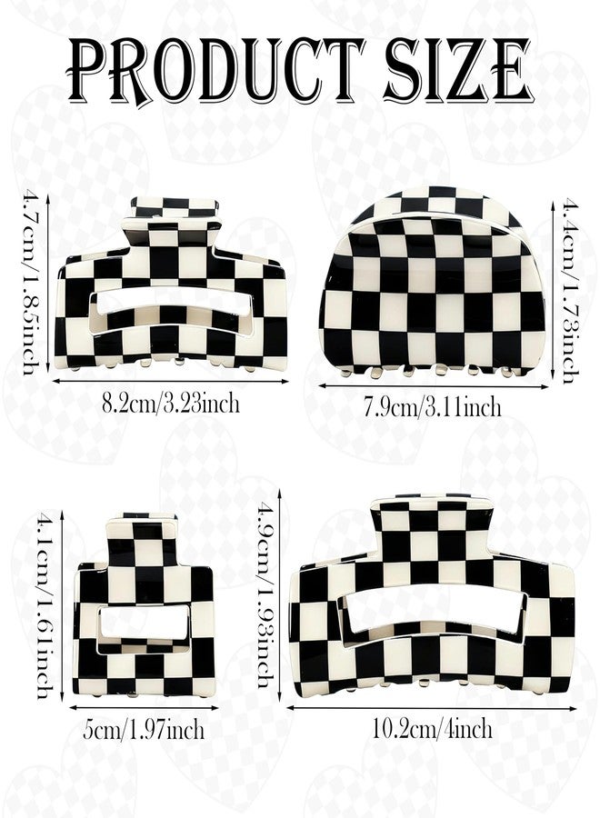 Drokenle 4 PCS Checkered Hair Claw Clips Black and White Square Claw Clip Non Slip Jaw Clips Plaid Vintage Check Hair Accessories for Thick, Thin, Curly, Straight, Long - Image 2