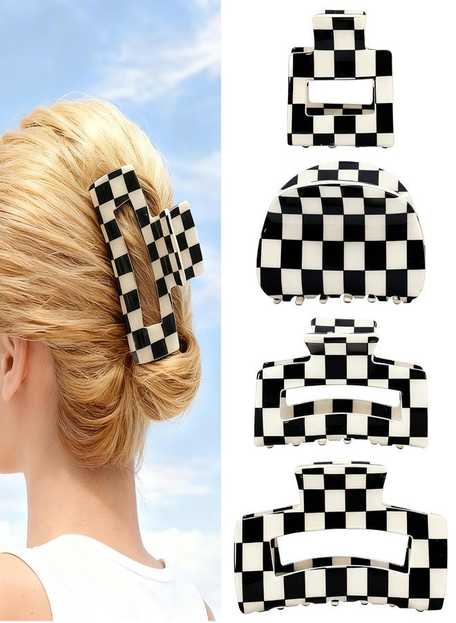 Drokenle 4 PCS Checkered Hair Claw Clips Black and White Square Claw Clip Non Slip Jaw Clips Plaid Vintage Check Hair Accessories for Thick, Thin, Curly, Straight, Long - Image 1