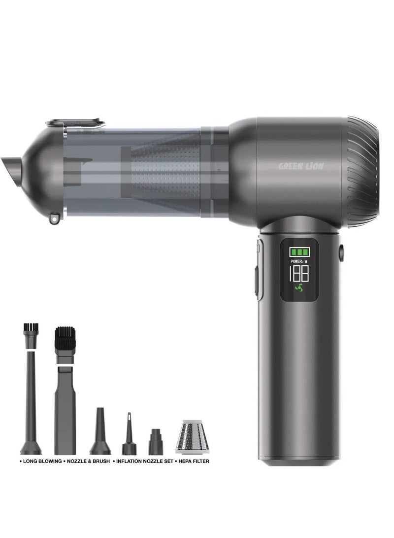 GREEN LION Multi-Force Vacuum, Air Blower, Air Duster Power 100W / 15000Pa Suction / 6000mAh Battery / Air Duster Rechargeable Handheld Vacuum Cordless / 3 Levels Speed / LED Flash Light / RPM 100000 / Vacuum Cleaner for Compute/Car/House - Gray - Image 1
