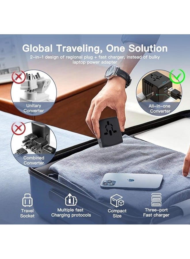 محول سفر عالمي، محول التوصيل الدولي مع منفذ USB C و 3 منافذ USB، كل في محول واحد لجميع المنافذ العالمية، من مملكة المتحدة إلى محول تيار عالمي للاتحاد الأوروبي والولايات المتحدة الأمريكية وأستراليا. - Image 5