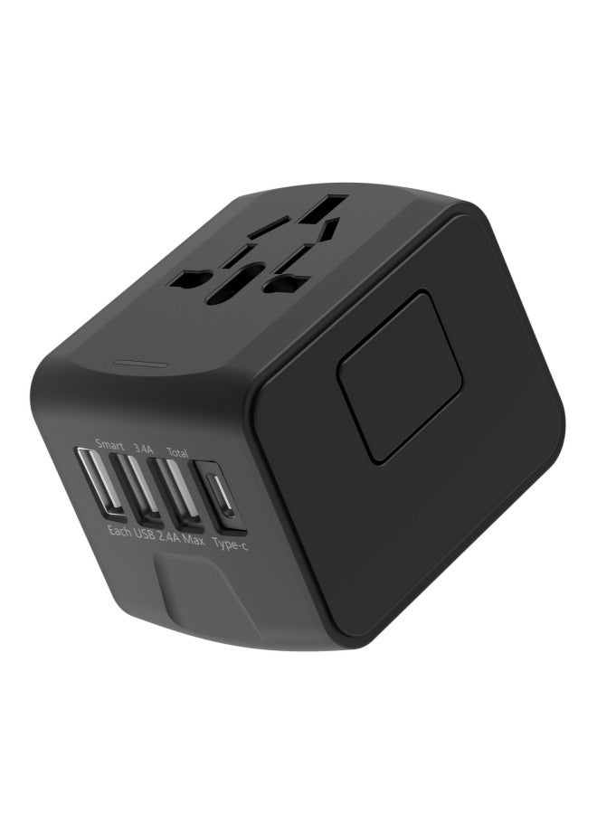 محول سفر عالمي، محول التوصيل الدولي مع منفذ USB C و 3 منافذ USB، كل في محول واحد لجميع المنافذ العالمية، من مملكة المتحدة إلى محول تيار عالمي للاتحاد الأوروبي والولايات المتحدة الأمريكية وأستراليا. - Image 1