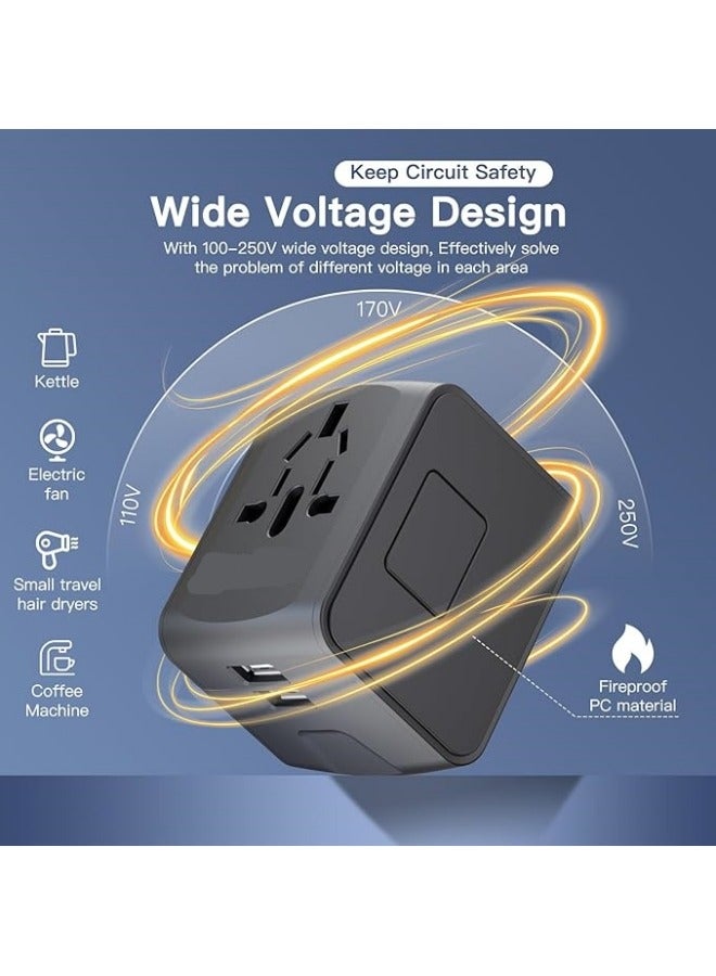 محول سفر عالمي، محول التوصيل الدولي مع منفذ USB C و 3 منافذ USB، كل في محول واحد لجميع المنافذ العالمية، من مملكة المتحدة إلى محول تيار عالمي للاتحاد الأوروبي والولايات المتحدة الأمريكية وأستراليا. - Image 4