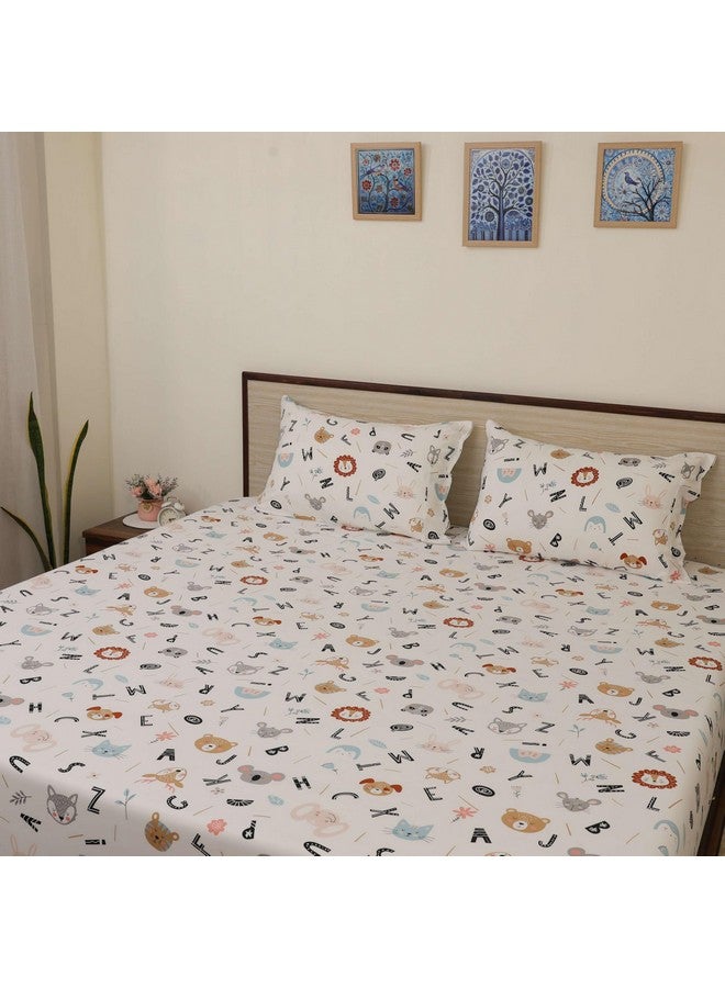 Cottington Lane Kid's Alphabetical Cartoon King Bedsheet with 2 Regular Size Pillow Covers | Alphabet Bedding Sheets (Alphabet Adventure) - Image 1